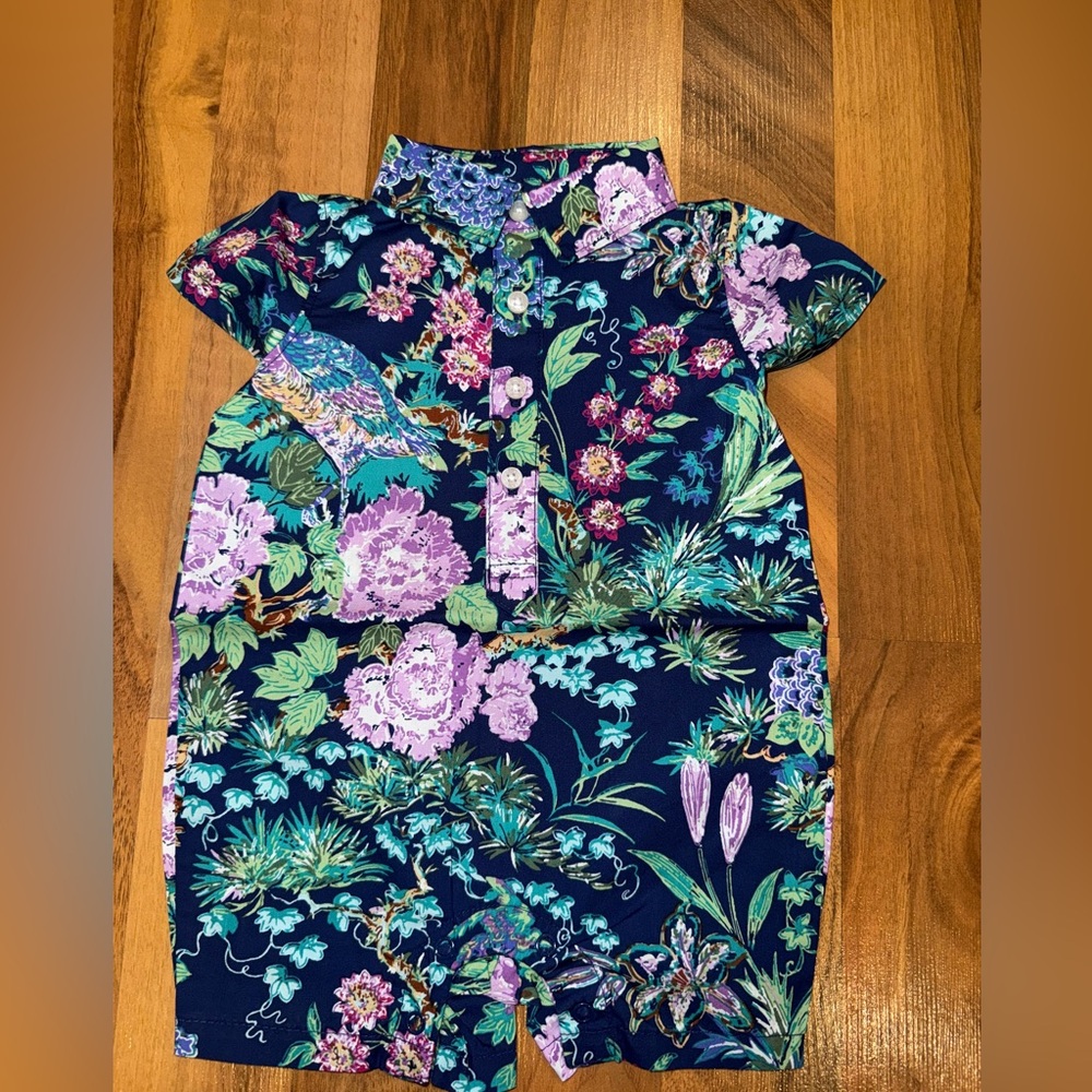 Janie and Jack 100% cotton lightweight collared short romper size 0-3 NWT